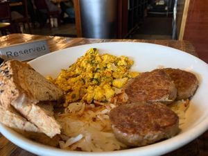 Vegan breakfast plate at French Meadow Bakery & Cafe in Minneapolis