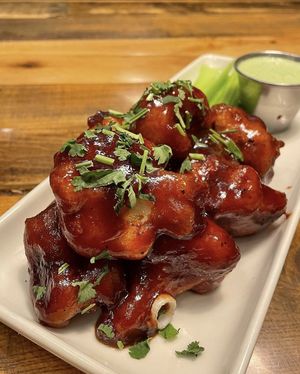Earth Wings
fried cauliflower | organic sesame BBQ sauce | carrots | celery | house-made soy-cilantro aioli  at French Meadow Bakery & Cafe in Minneapolis