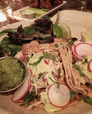 BLACKENED TEMPEH TACOS
Grilled tempeh | firecracker slaw | radish | lime soy-cilantro aioli | pickled red onion | organic mixed greens  at French Meadow Bakery & Cafe in Minneapolis