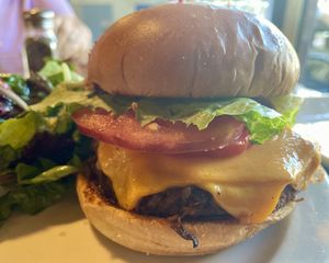Cowboy Burger (house made patty) 💚  at French Meadow Bakery & Cafe in Minneapolis