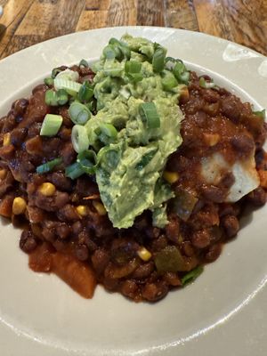 The Vegan Breakfast Burrito with black bean chili, tofu scramble, guacamole, hash browns … for a delicious high protein breakfast    at French Meadow Bakery & Cafe in Minneapolis