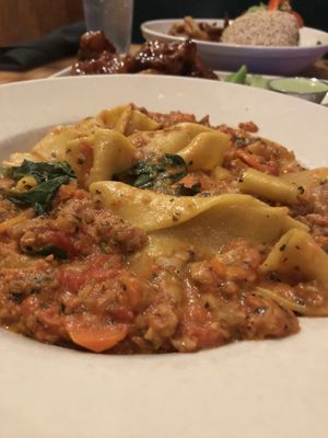 Pasta dish with ‘meat’ sauce at French Meadow Bakery & Cafe in Minneapolis