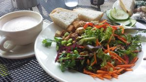 soy chai with a spa salad at French Meadow Bakery & Cafe in Minneapolis