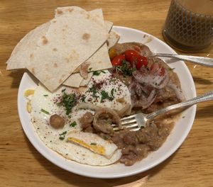 Ful and eggs (I asked for over hard)  at Nineveh Assyrian Restaurant in Olympia
