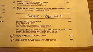 Menu (March 2025) at Cozy in Vilnius