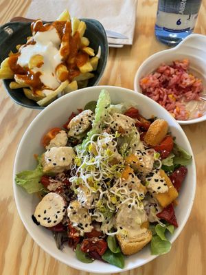 “Caesar” salad and potatoes  at Entre Pedras in Santiago De Compostela