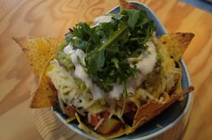 Nachos con guacamole y queso at Entre Pedras in Santiago De Compostela