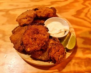 Cogumelos empanados con alioli e lima at Entre Pedras in Santiago De Compostela