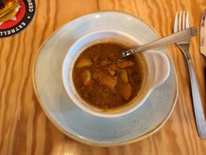 Complementary soup at Entre Pedras in Santiago De Compostela