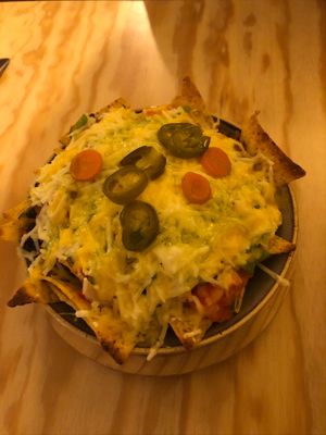 Vegan nacos with “meat”, black beans and “cheese" at Entre Pedras in Santiago De Compostela