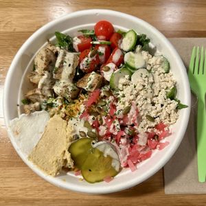 Shawarma Bowl with Herb ‘Chicken'  at Sorry I've Got Plants in Toronto