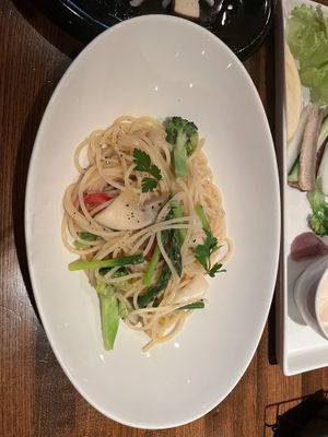 Spaghetti with vegetable sauce  at Organic Plus in Sapporo