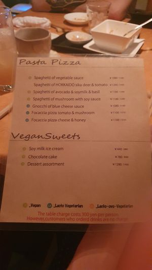 Menu at Organic Plus in Sapporo