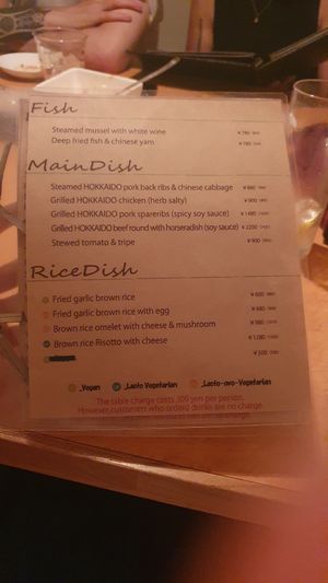 Menu at Organic Plus in Sapporo