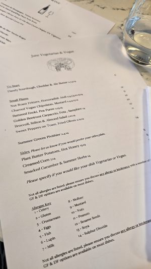June 2025 menu at Upstairs at Anley Street  in Jersey
