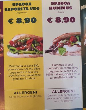 Menu veg at Spacca in Bergamo