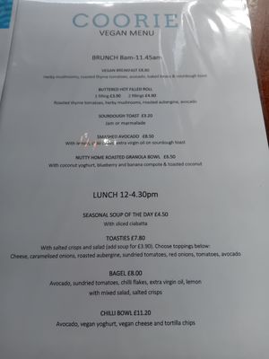 Vegan menu at Coorie by the Coast in Dunfermline