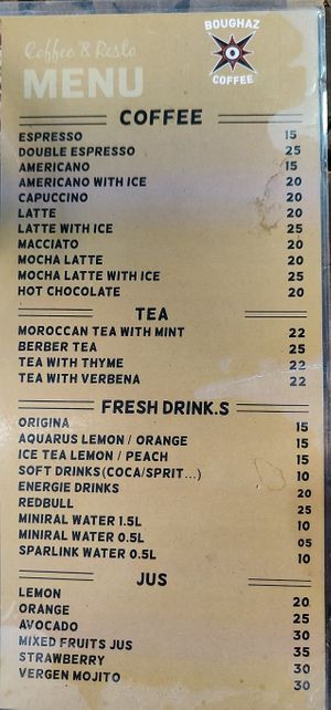 Menu April 2025 at Boughaz Coffee-rahba  in Marrakech