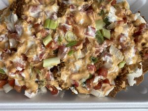 Half order of nachos at Healthy Sins Vegan Cafe in Lockport