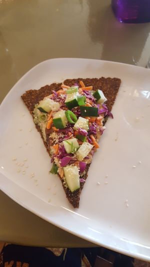 Raw pizza at Healthy Sins Vegan Cafe in Lockport