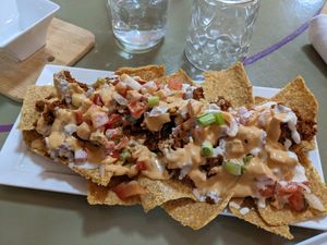 Loaded Nachos at Healthy Sins Vegan Cafe in Lockport