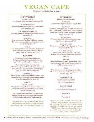 High-res menu at Healthy Sins Vegan Cafe in Lockport