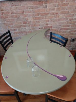 Seating at Healthy Sins Vegan Cafe in Lockport