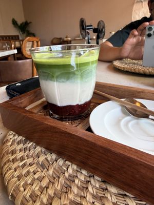 Strawberry matcha latte (soy)  at Suvena - Specialty Coffee Cafe in Anjuna