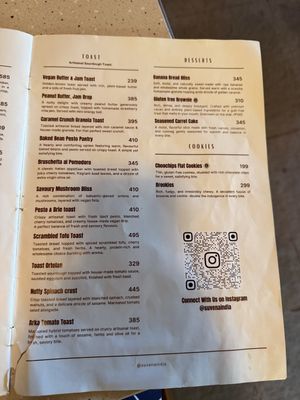 Food menu  at Suvena - Specialty Coffee Cafe in Anjuna