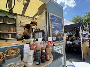 Stall with help yourself condiments. Not needed as already tasty   at Soulful Bowl in Wiltshire