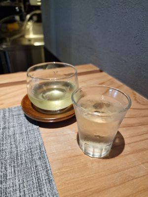 Cold tea, vinegar juice at Ayasai - 采菜 in Kyoto