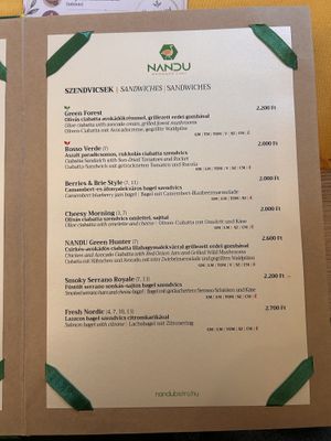 Speisekarte  at Nandu in Szekesfehervar