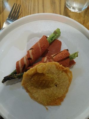 Bacon wrapped asparagus and egg at Casa Nova in Newcastle