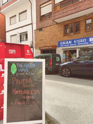 Go up the stairs to find the restaurant  at The Green Wave  in San Vicente De La Barquera
