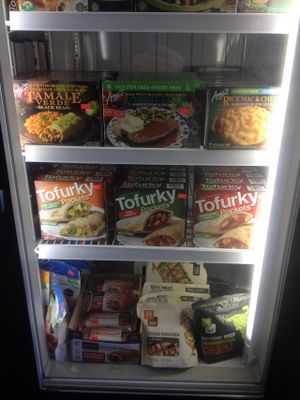 Freezer case at Animal Place's Vegan Republic in Berkeley