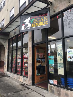 Store Front on a Rainy Day  at Animal Place's Vegan Republic in Berkeley