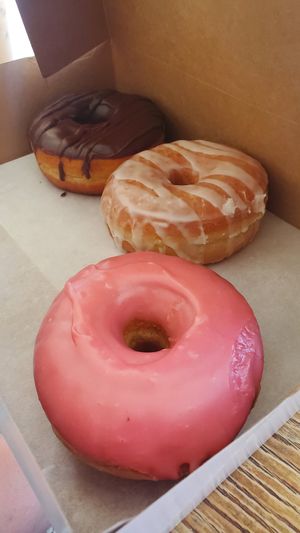 Chocolate, Glazed, & Raspberry at Johnny Doughnuts in San Francisco