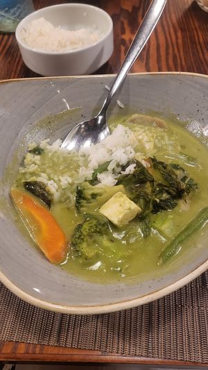 Thai green curry - didnt get a photo of the onion bhaji as they were so good I devoured then and forgot! at Chatterbox in St Pauls Bay