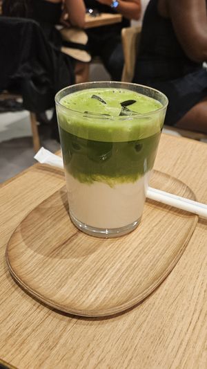 Iced matcha latte with coconut milk at Chun Café Berenstraat in Amsterdam