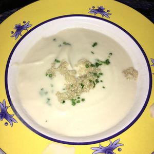 Cauliflower soup at Lo Que Hay Cafe in Merida