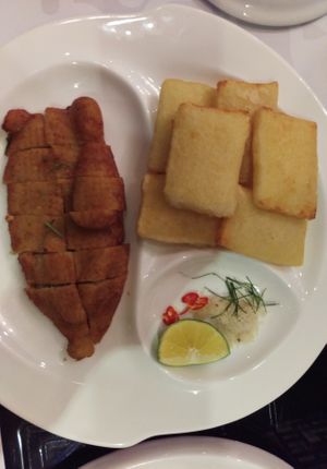 Roast chicken with rice cakes  at Nha Hang Chay Thien Phat in Hanoi