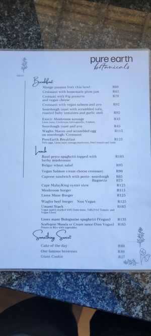 Menu _ October 2025 at Pure Earth Botanicals in Cape Town