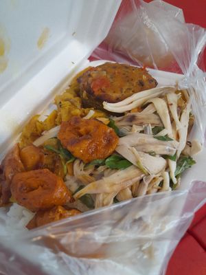 My take away vegan food 40,000 Dong at Hỷ Lạc Quan in Ho Chi Minh City