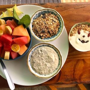 Fresh fruits, oat and yogurt!  at Como En Mi Casa in Puerto Viejo De Talamanca