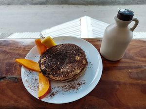 Regular sized gluten-free, vegan pancake. at Como En Mi Casa in Puerto Viejo De Talamanca
