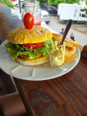Chickpea and curry burger at Como En Mi Casa in Puerto Viejo De Talamanca