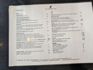 Menu September 2025 at The Spotted Owl Cafe in Sunbury