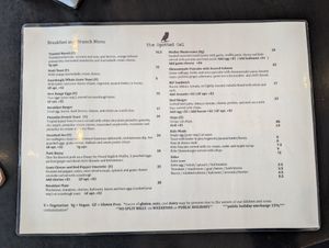 Menu September 2025 at The Spotted Owl Cafe in Sunbury