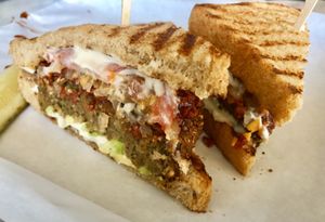 Original veggie burger with avocado at Fresh Potato Factory in Northridge
