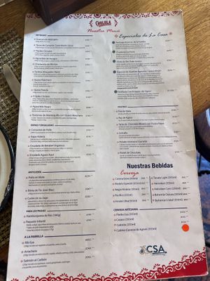 La carta  at La Fonda Cholula in Tequila